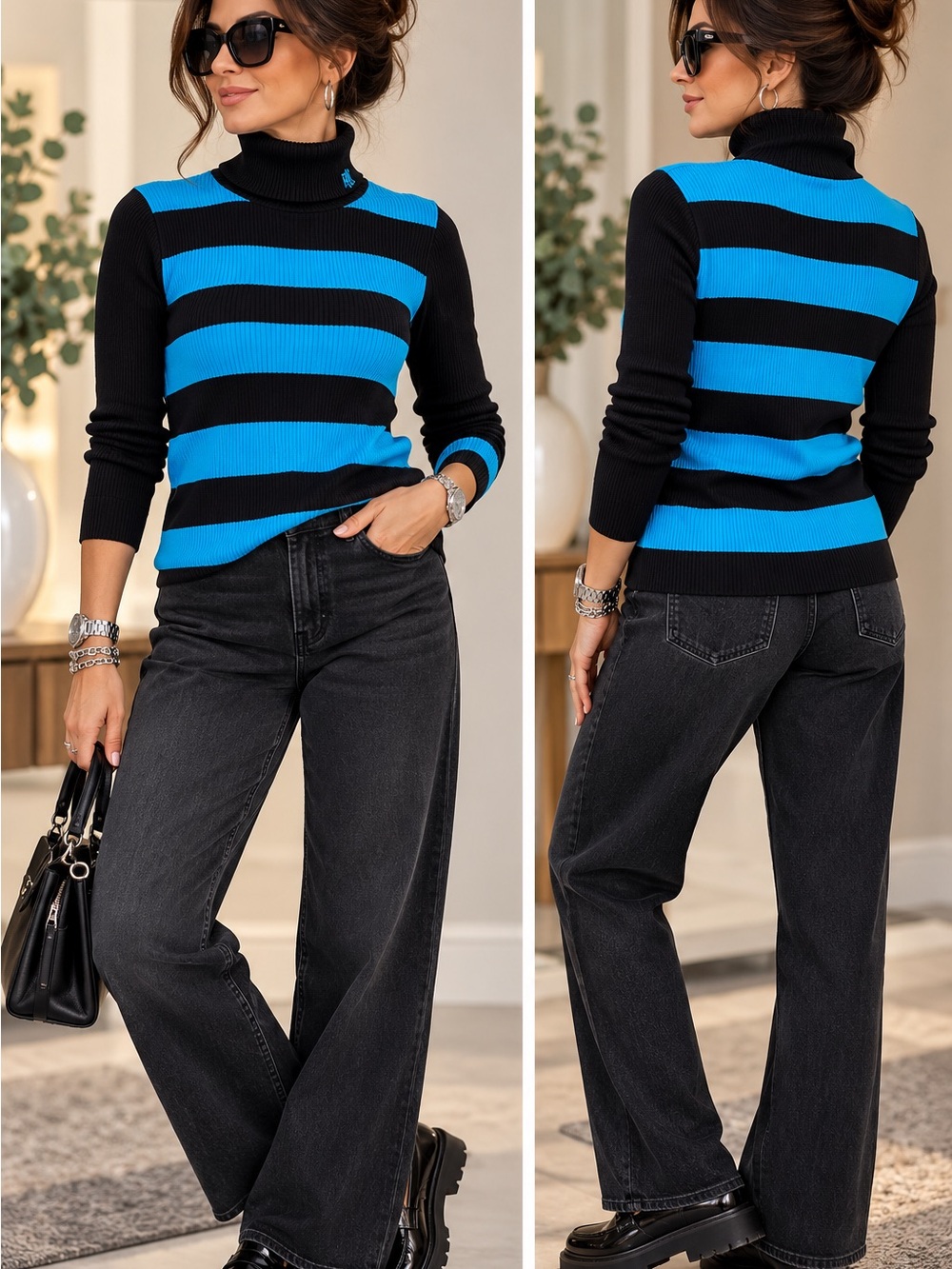 Lauren Ralph Lauren Striped Turtleneck Sweater – XL